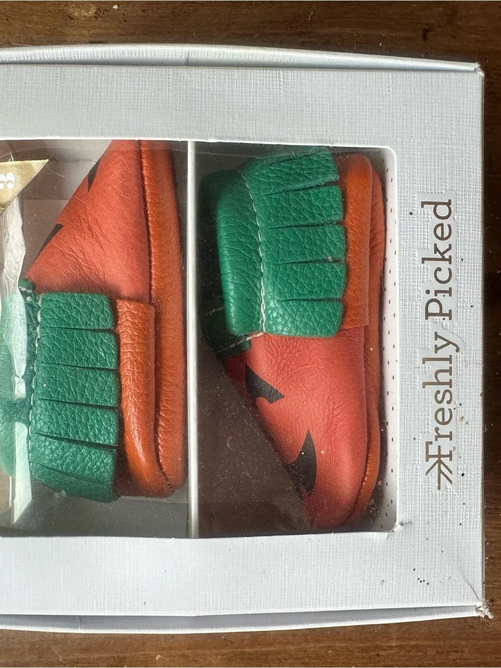 Freshly Picked Orange Pumpkin Jack-O'-Lantern Baby Slip-On Shoes with Green Trim
